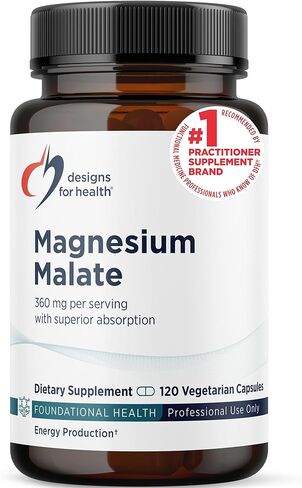 Designs for Health Magnesium Malate - Chelated Magnesium as Di Magnesium Malate - Highly Bioavailable Form to Support Energy, Bone Health + Muscle Recovery (120 Magnesium Malate Capsules) in Saudi Arabia