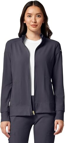 Cherokee iflex Uniforms Zip Front Scrub Jackets for Women CK303, S, Pewter in Saudi Arabia
