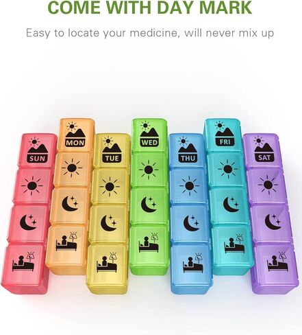 منظم حبوب دواء أسبوعي كبير للغاية 4 مرات في اليوم، صندوق حبوب كبير من فوليكون مقاس XL، منظم أدوية لمدة 7 أيام، علبة حبوب دواء سوداء للفيتامينات/زيت السمك/المكملات الغذائية in Saudi Arabia