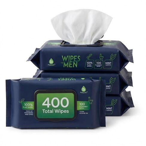 Pursonic Man Wipes Flushable Wipes-12Pack,1200 Wipes-Mint Scented Wet Wipes With Aloe Vera & Vitamin E,100% Plant Based,for at-Home Use - Septic and Sewer Safe in Kuwait