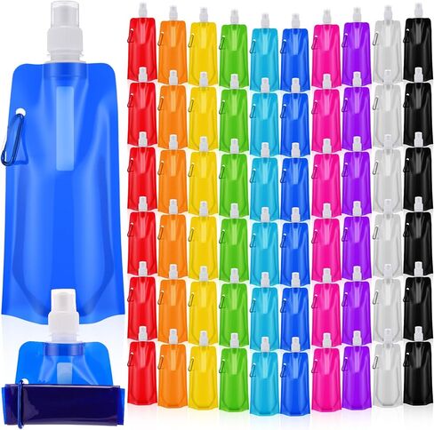 24 Pack Collapsible Water Bottles Bulk 16oz Foldable Water Bottles with Carabiner Reusable Drinking Leak Proof Container Bags for Sports Biking Hiking Camping Travel Outdoor (Colorful) in Saudi Arabia