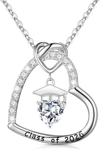 Turandoss 2024 Graduation Gifts for Her - S925 Sterling Silver Heart Birthstone Graduation Cap Necklace Class of 2024 College High School Masters Degree Graduation Gifts for Teens Girls Daughter Niece in Kuwait