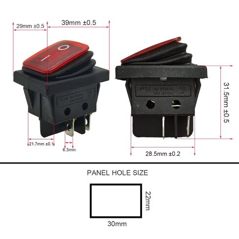 2pcs AC 16A/250V 20A/125V 2 Position ON/Off Waterproof Boat Rocker Switch with Red LED 4Pins Toggle Switches (Red) in Saudi Arabia