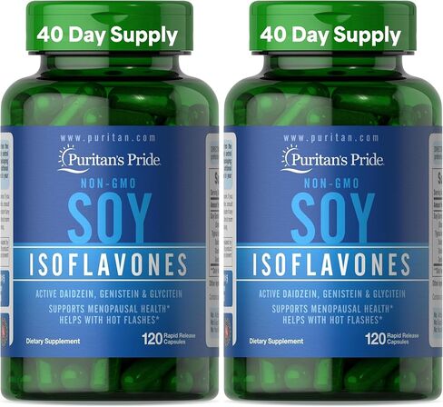 Puritans Pride Non-GMO Soy Isoflavones Capsule 750 Mg, May Help with hot Flashes in menopausal Women*, 120 ct in Kuwait