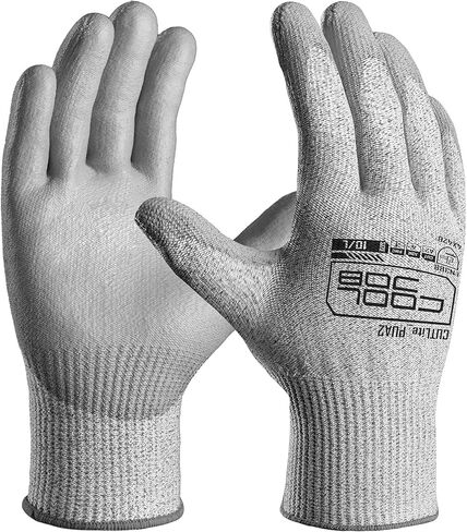 COOLJOB 12/120 Pairs Cut Resistant Safety Work Gloves with Grip, 13 Gauge Seamless Shell with PU Coating, ANSI A2 A4, Gray in Saudi Arabia