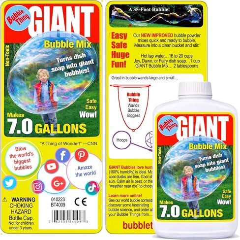 BUBBLETHING Giant Bubble Mix | Concentrate Makes 7 Gallons Big Bubble Solution for Kids All Ages | Certified Non Toxic | Refills Giant Bubble Wands, Toys, Makers | Nontoxic Certified in Saudi Arabia