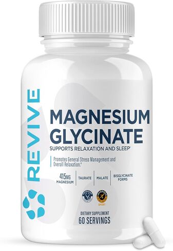 Pure Magnesium Glycinate Capsules 200mg by Revive MD - High Absorption Supplement for Relaxation & Stress Relief - Organic Memory & Sleep Support Pills for Strong Bones, Normal Nerve & Muscle Function in Saudi Arabia