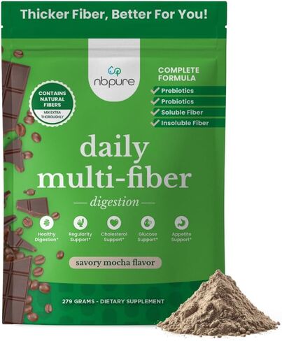 nbpure Daily Fiber Powder Blend for Digestive Health, Cholesterol Support, Healthy Weight Management - with Prebiotic, Insoluble, Soluble Fiber + 4 Probiotic Strains for Women, Men, Kids, Coconut Lime in Saudi Arabia