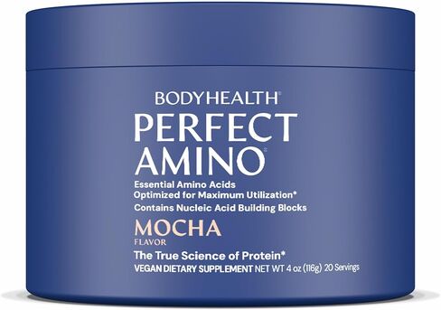 BodyHealth PerfectAmino Powder Mocha Boost (60 Servings) Best Pre/Post Workout Recovery Drink, 8 Essential Amino Acids Energy Supplement with 50% BCAAs, 100% Organic, 99% Utilization in Saudi Arabia