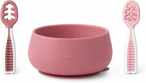 مجموعة NumNum Pre-Spoon GOOtensils + وعاء الشفط للتغذية الذاتية للأطفال والرضع | طقم ملاعق الطفل (المرحلة 1+2) | 100% سيليكون صالح للطعام وخالي من البيسفينول أ | شفط قوي | 4 أشهر+ (بنفسجي) in Kuwait