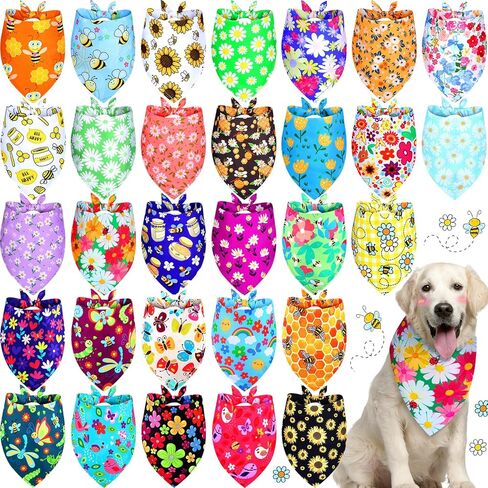 Eccliy 30 Pack Summer Flower Dog Bandanas Bulk for Dogs Soft Triangle Dog Scarfs Polyester Bandana Pet Costume Cute Scarf Bibs with Flowers Patterns for Small Medium Large Dogs(Flower,Medium) in Saudi Arabia
