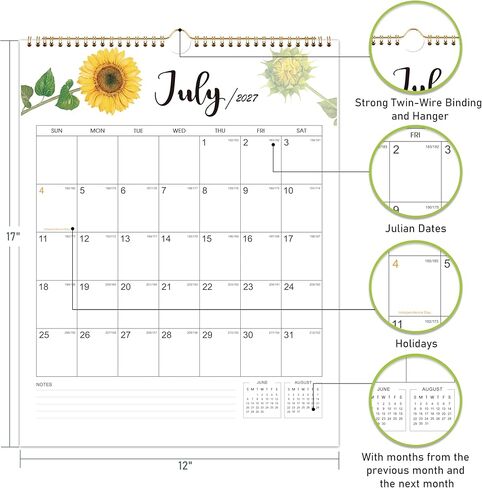 2025-2026 Calendar - Vertical Wall Calendar 2025-2026, JUL. 2025 to DEC. 2026, 14.8'' x 11.5'', Monthly Calendar with Julian Date, Perfect for Planning in Saudi Arabia