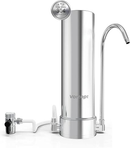 Vortopt Countertop Water Filter System - 5-Stage Stainless Steel Faucet Water Filter for 8000 Gallons - Water Purifier with KDF - Reduces Chlorine, Heavy Metals, Bad Odors - F7 - Includes 1 Filter in Saudi Arabia