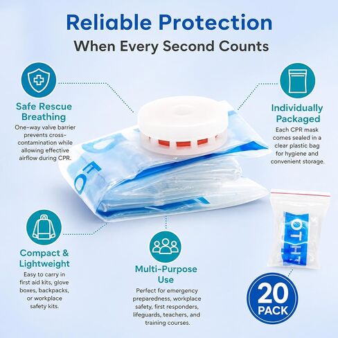CPR Face Shield Masks – First-Aid Kit Trauma Essential – Pack of 20 in Saudi Arabia