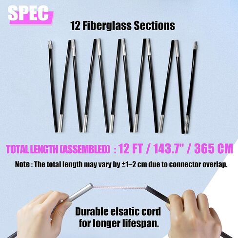 Betus Fibreglass Tent Poles Replacement - Pre-Assembled Black Tent Pole for Hiking & Camping - Easy to Install Outdoor Tent Repair Rod (12Ft) in Saudi Arabia