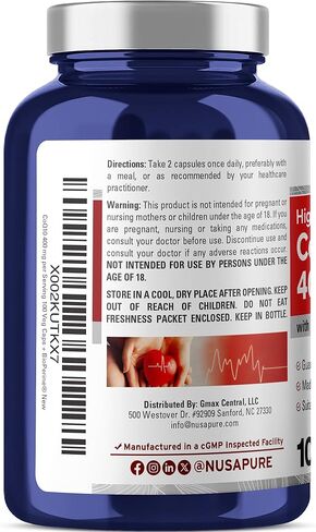 NusaPure CoQ10 400 mg 200 Veggie Caps (Non-GMO & Gluten-Free) Coenzyme Q10, Antioxidant COQ-10 Enzyme, Coq 10 - Serving Size 2 Daily Caps in Saudi Arabia