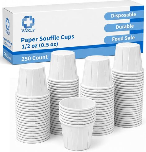 Vakly Disposable Paper Souffle Medicine Cups 1/2 Ounce [Pack of 250] Cups for Medication Distribution, Pills, Tasting, Condiments, Food and Dessert Serving (250) in Saudi Arabia