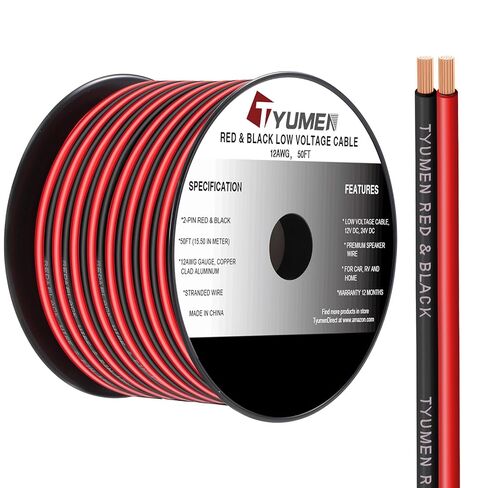 TYUMEN 50FT 12/2 قياس 2pin 2 لون أحمر أسود كابل هوكوب سلك كهرباء LED شرائط تمديد سلك 12 فولت/24 فولت تيار مستمر، سلك تمديد مرن 12AWG لمصباح LED شريط إضاءة in Kuwait