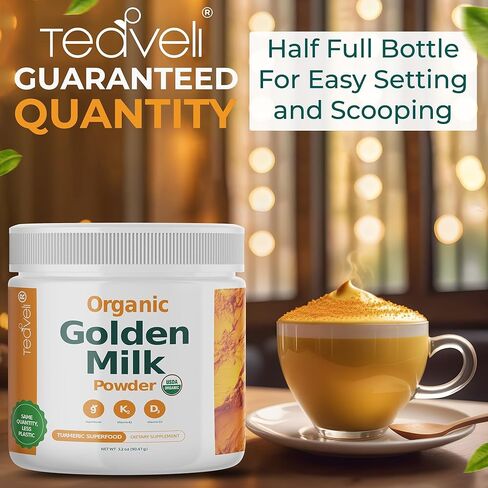 Organic Golden Milk Powder with Vitamin D3 & K2, Turmeric, Ginger, KSM66 Ashwagandha & 9 Superfoods– Delicious Unweetened Alternative to Gummies - Turmeric Tea Latte to Support Sleep, Bones & Muscles in Saudi Arabia