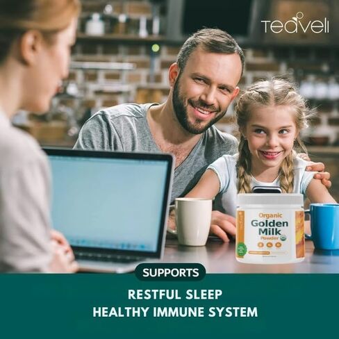 Organic Golden Milk Powder with Vitamin D3 & K2, Turmeric, Ginger, KSM66 Ashwagandha & 9 Superfoods– Delicious Unweetened Alternative to Gummies - Turmeric Tea Latte to Support Sleep, Bones & Muscles in Saudi Arabia
