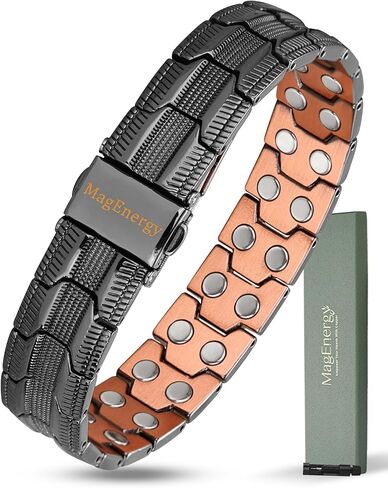MagEnergy Mens Copper Magnetic Bracelets, 99.9% Pure Copper Bracelet with Strength Magnets, Adjustable Jewelry with Sizing Tool in Saudi Arabia