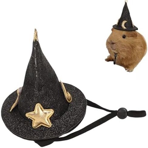 Hamster Hat, Mini Small Animals Hat Lizard Halloween Witch Hat with Adjustable Strap for Bearded Dragon Guinea Pig Hedgehog Chinchilla Ferret(Black) in Saudi Arabia