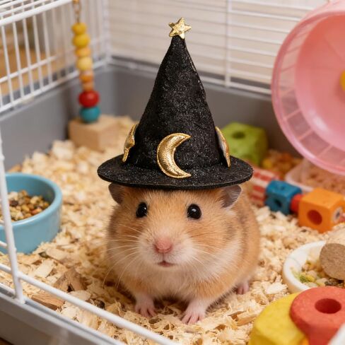 Hamster Hat, Mini Small Animals Hat Lizard Halloween Witch Hat with Adjustable Strap for Bearded Dragon Guinea Pig Hedgehog Chinchilla Ferret(Black) in Saudi Arabia