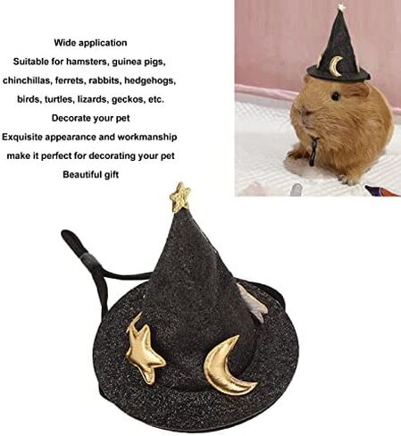 Hamster Hat, Mini Small Animals Hat Lizard Halloween Witch Hat with Adjustable Strap for Bearded Dragon Guinea Pig Hedgehog Chinchilla Ferret(Black) in Saudi Arabia