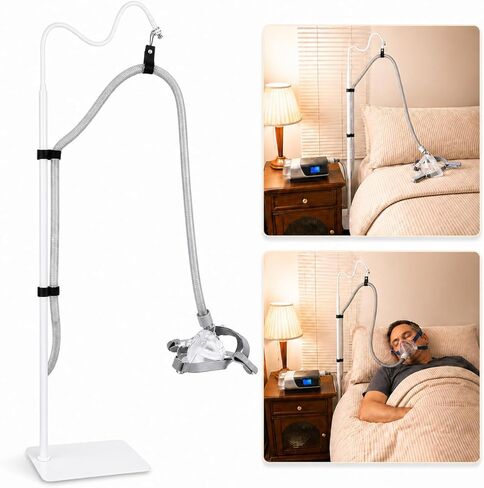Lerboai CPAP Hose Holder for Bed with Adjustable Height and Angle, Avoid Hose Entanglement, CPAP Hose Hanger Material is Anti-Rust Alloy, White in Saudi Arabia