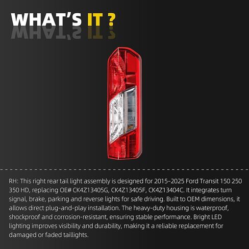 Dasbecan CK4Z13405G Rear Left Side Tail Light Assembly Compatible with Ford Transit 150 250 350HD 2015-2020 Taillamp Replaces OE# CK4Z-13405-G CK4Z-13405-F CK4Z-13404-C Halogen Back Light in Saudi Arabia