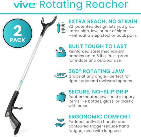 Vive Reacher Grabber 32 بوصة إضافي طويل الحركة مساعد الدورية اليد الثقيلة قبضة الذراع أداة مساعدة للوصول إلى القمامة بيك أب القمامة ملتقط القمامة حديقة نابر المعاقة الذراع 1 حزمة أسود وفضي in Saudi Arabia