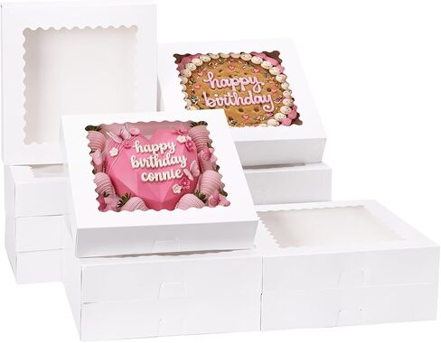 Moretoes 12pcs Cake Boxes in 2 Sizes, 10x10x8 12x12x8 Inches White Bakery Boxes with Window Tall Dessert Cardboard Boxes for Cakes Cupcakes Pies Donuts Cookies in Saudi Arabia