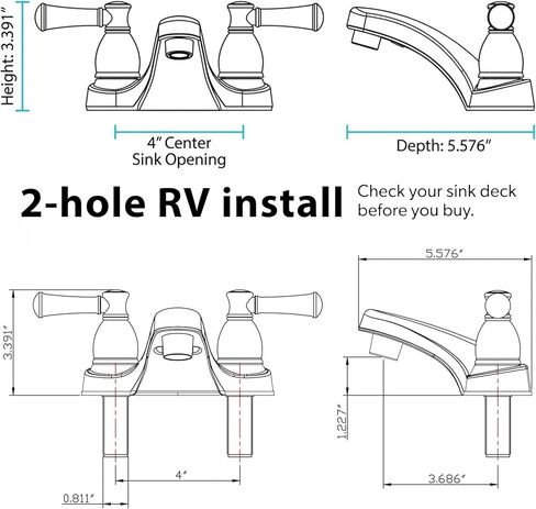 Dura Faucet DF-PL700L-SN RV Bathroom Faucet with Classical Hot and Cold Handles (Brushed Satin Nickel) in Saudi Arabia