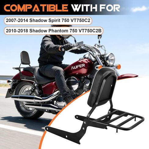 AUFER Detachable Backrest Sissy Bar And Luggage Rack With Backrest Pad Compatible With For Shadow Spirit 750 VT750C2 2007-2014 Shadow Phantom 750 VT750C2B 2010-2020 in Saudi Arabia