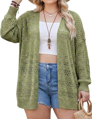 سترة IN'VOLAND النسائية مقاس كبير من الكروشيه Kimonos Boho بأكمام طويلة كبيرة الحجم للصيف مفتوحة من الأمام سترة محبوكة in Saudi Arabia