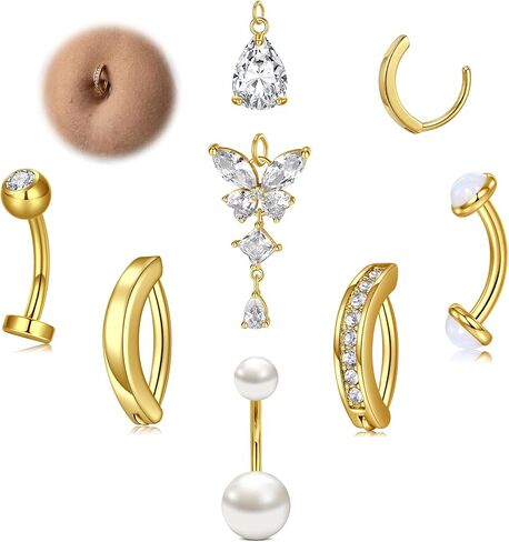 JFORYOU 14G حلقات زر البطن للنساء حلقات البطن الوردية الفولاذ الجراحي الملون مكعب زركونيا حلقات السرة على شكل قلب عكس زر البطن ثقب in Kuwait