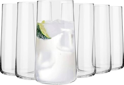 KROSNO Tall Water Juice Drinking Glasses | Set of 6 | 18.3 oz | Avant-Garde Collection | Highball & Tumbler Crystal Glass | Home Restaurants and Parties | Dishwasher Safe | Gift Idea | Made in EU in Saudi Arabia