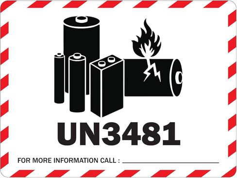ملصق UN3481 - ملصق تحذير لملصقات بطارية ليثيوم أيون مقاس 4 × 3 بوصة - ملصق تعليمات التعامل مع النقل قابل للكتابة، تحذير تحذير، ملصق شحن بطارية الليثيوم - لاصق، 300 ملصق/لفة in Kuwait