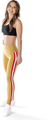 Twin Vision Activewear Triple Threat Striped Yoga Pant Full Length Leggings Gold in Saudi Arabia