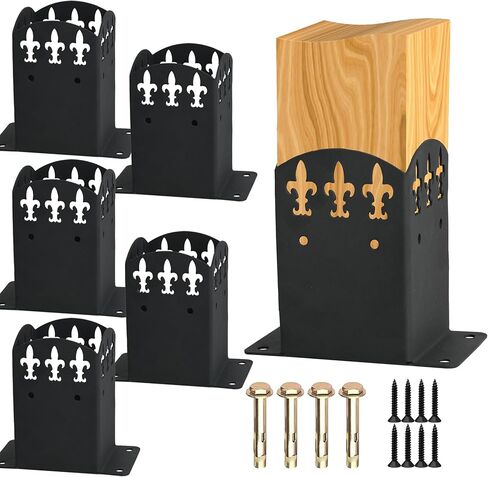 6 Pcs 4x4 Post Base, Inner Size 3.6"x3.6" Post Base Brackets, Heavy Duty Powder-Coated Post Anchor Matte Black Wood Post Brackets for Pavilion Deck Railing Support Deck Base Plate (6 Pack) in Saudi Arabia