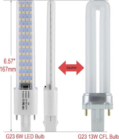 G23 LED Light Bulb 6W Replacement 13W CFL LED Stick PL Bulb G23-2 Pin Base, 3 Color Selectable 3000K/4200K/6000K 360° Beam Angle, Driven by 100-277V and CFL Ballast, 2 Pack (G23 6W, 3 Color) in Saudi Arabia