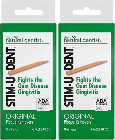 Stim-U-Dent Plaque Removers, Mint Flavor, 4 Packs of 25 (100 Picks) in Kuwait