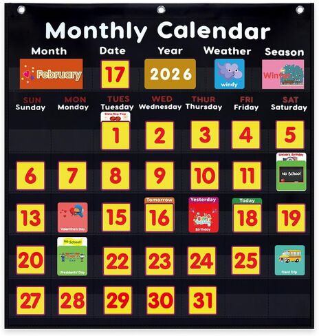 Monthly Calendar Pocket Chart Classroom,Monthly & Weather Pocket Chart,Monthly Calendar Pocket Chart with Cards for Classroom Supplies (Blue) in Saudi Arabia