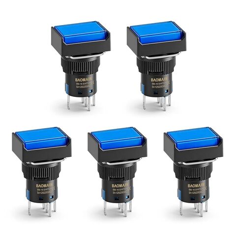Baomain 5/8" 16mm Latching Push Button Switch Rectangular Cap LED Lamp Blue Light DC 12V SPDT 5 Pin 5 Pack in Saudi Arabia