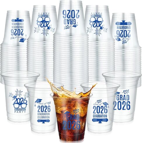 FoldTier 100 Pcs 16 oz Graduation Cups Class of 2024 Graduation Party Cups Disposable Graduation Plastic Cups Clear Congrats Grad Cups Graduation Drinking Cup for Graduation Party Supplies(Black) in Saudi Arabia