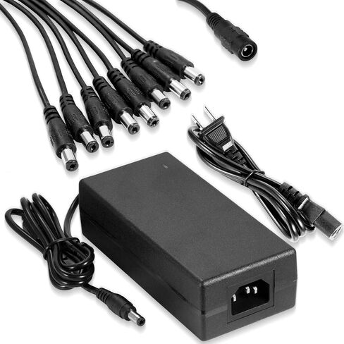 Security Camera Power Supply Adapter 12V 5A with 8-Way Power Splitter Cable, 100-240V AC/DC Converter for CCTV DVR Surveillance System - 5.5x2.1mm DC Plug in Saudi Arabia