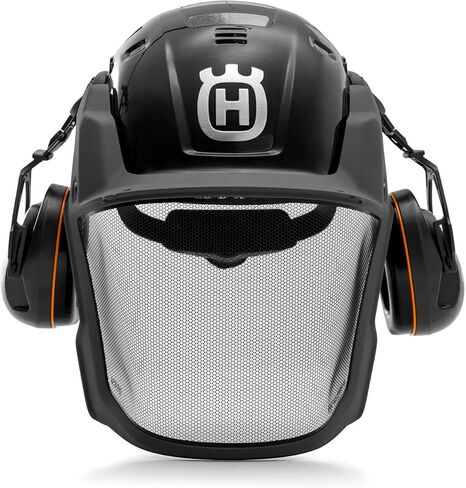Husqvarna 592752602 Chainsaw Helmet with Metal Mesh Face Shield, Adjustable Ear Muffs for Hearing Protection, and Sun Peak, HDPE Forestry Helmet Shell, Orange in Saudi Arabia