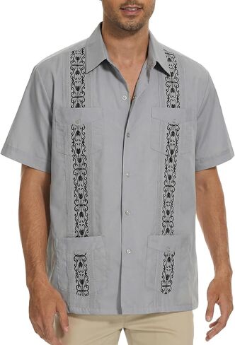 Men's Guayabera Shirts Short Sleeve Casual Snap Shirts in Saudi Arabia