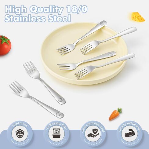 DRKIO Stainless Steel Toddler Forks Set - 6 Pieces Kids Forks Set Children Safe Food Grade Kids Silverware Small Forks Metal Toddler Utensils Dishwasher Safe Mirror Polished in Saudi Arabia