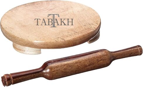 Tabakh Manual Wooden Roti Chapati Flatbread Tortilla Presser Maker with Rolling Pin, 10-Inch in Saudi Arabia
